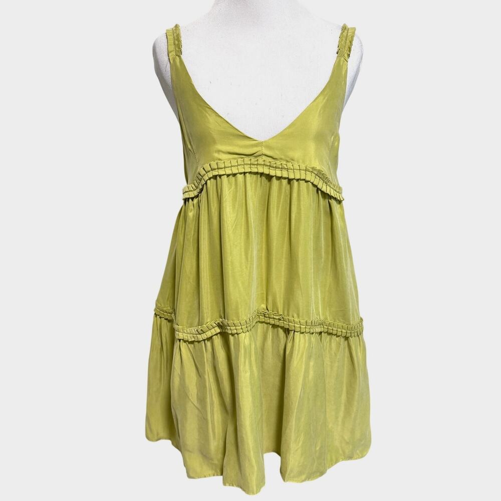 Sancia Womens Pascal Mini Dress S Green Babydoll Braided Straps Boho NWT